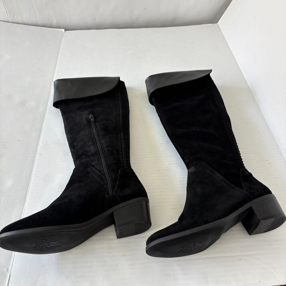 Vince Camuto Bendra Suede Over The Knee Boots Womens 8.5 M Black Flat Zip Goth - Picture 4 of 16